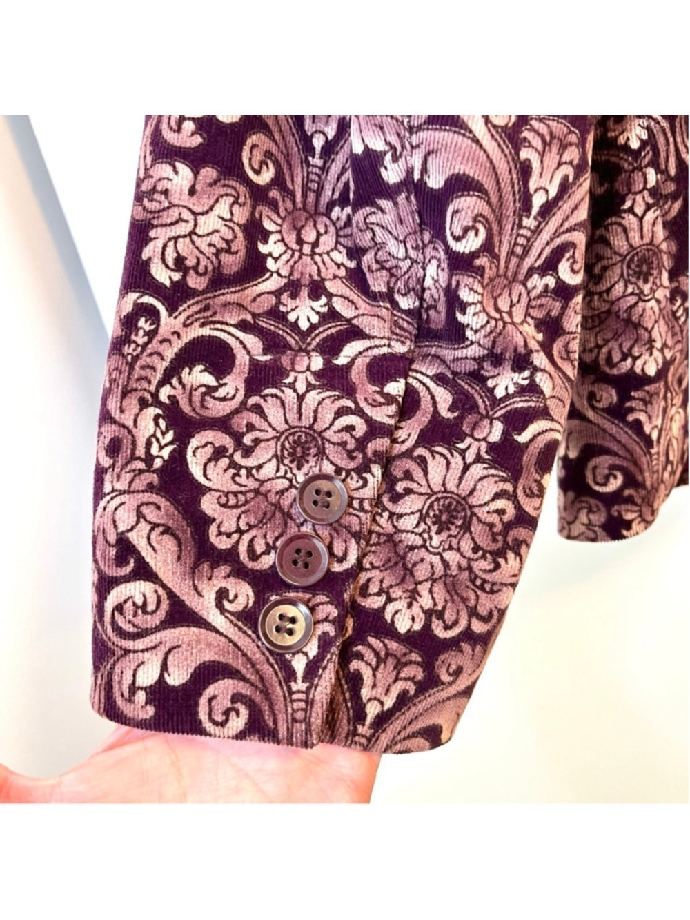 Olsen Europe Plum Purple Velvet Floral Baroque Blazer Jacket Vintage Y2K Size 12 - Picture 11 of 14